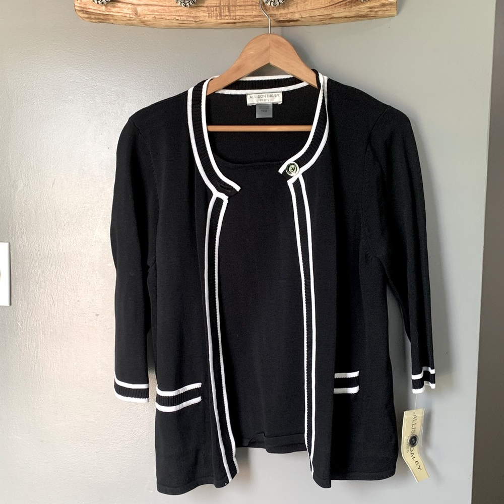 Allison Daley | Vintage NWT Cardigan and Built in Shirt White Stripe Top
